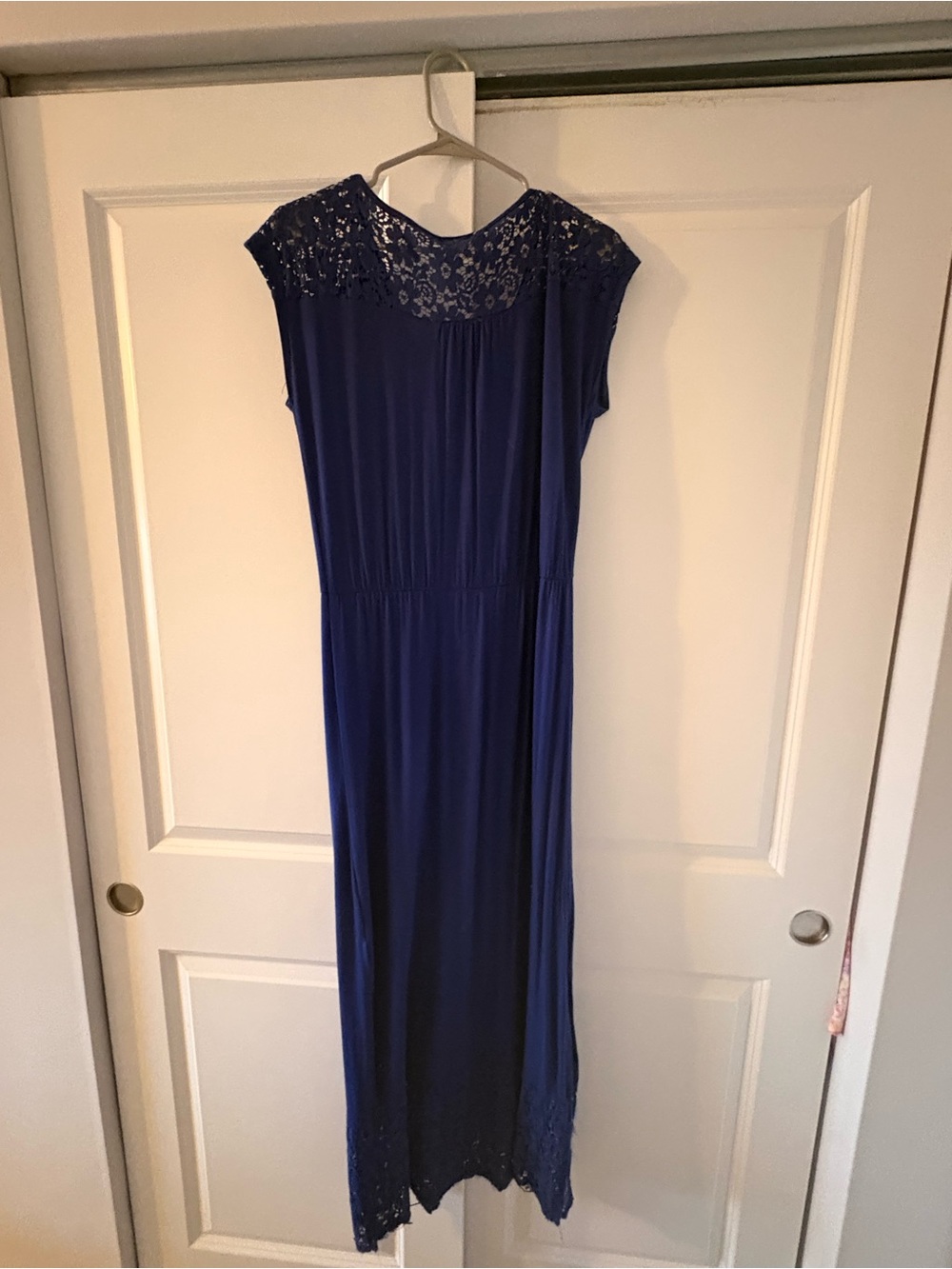 Women’s Navy Blue Lace Yoke Maxi Dress
